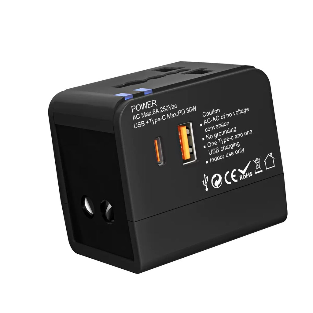 Universal Travel Adapter International Plug - European Travel Plug Adapter Worldwide US AUS EU UK Spain Germany Ireland Italy - All-in-one Travel Outlet Power Adapter with 1USB C 1 USB A