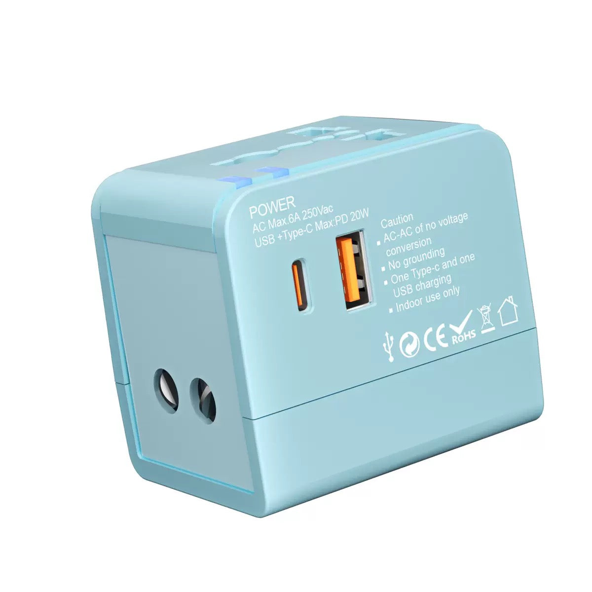 Universal Travel Adapter International Plug - European Travel Plug Adapter Worldwide US AUS EU UK Spain Germany Ireland Italy - All-in-one Travel Outlet Power Adapter with 1USB C 1 USB A